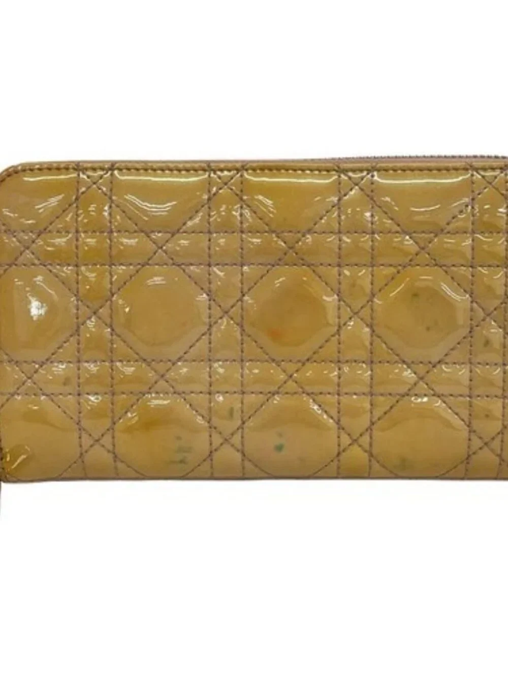 DIOR/ChristianDior Cannage Stitch Beige Patent Leather Long Wallet
